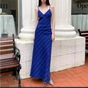 NWT PLAID FLANNEL DRESS BLUE / BLACK .